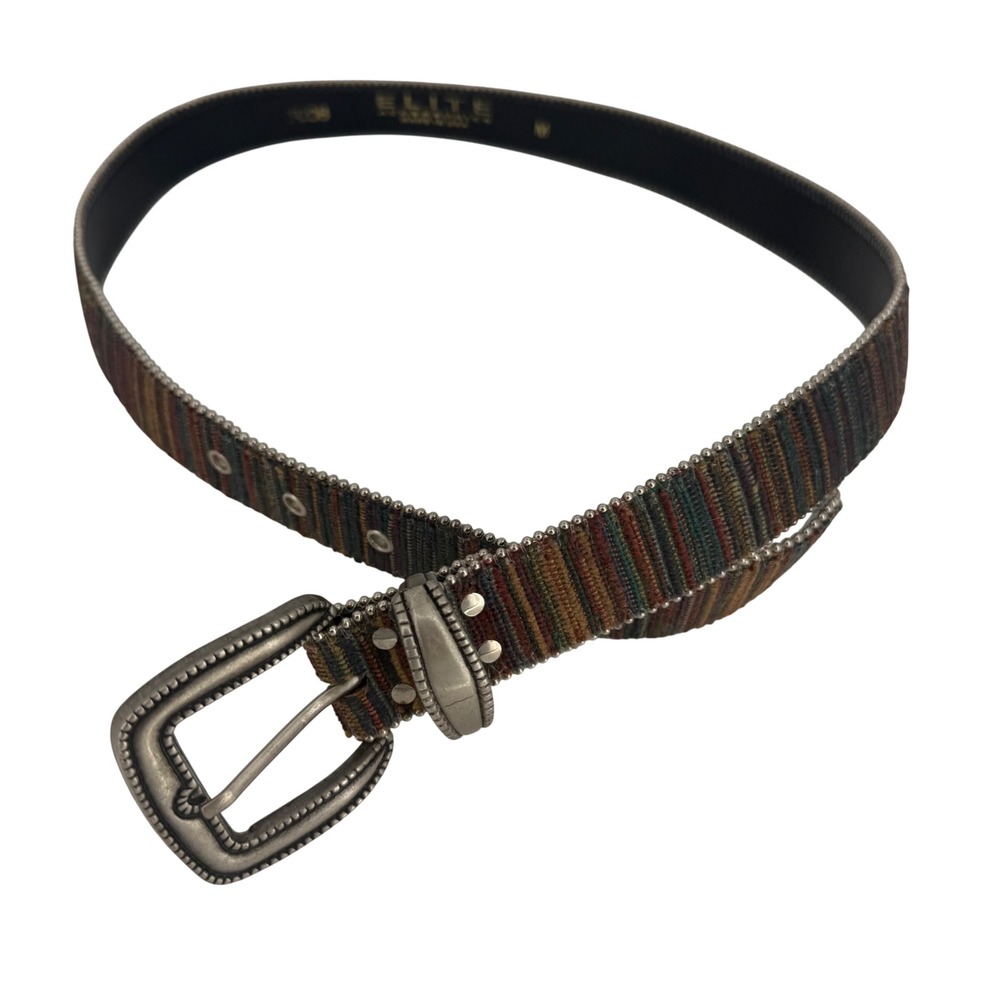 Elite Accessories Woven Stripe Belt Silver Buckle Southwestern Boho Medium